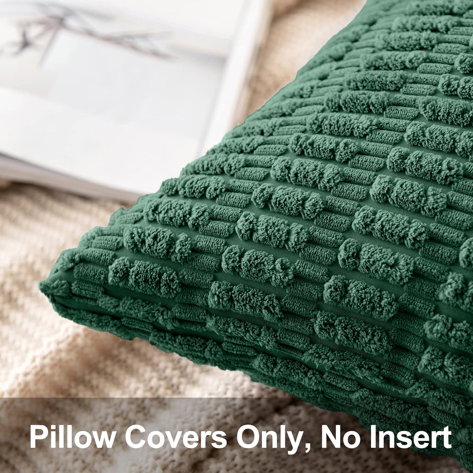 Sanmadrola Throw Pillow Covers 18x18 inch Set of 2 Corduroy Decorative Pillow Cases Couch Pillows Soft Boho Striped Cushion Cases Set for Sofa Living Room Couch Bedroom Car, Dark Green