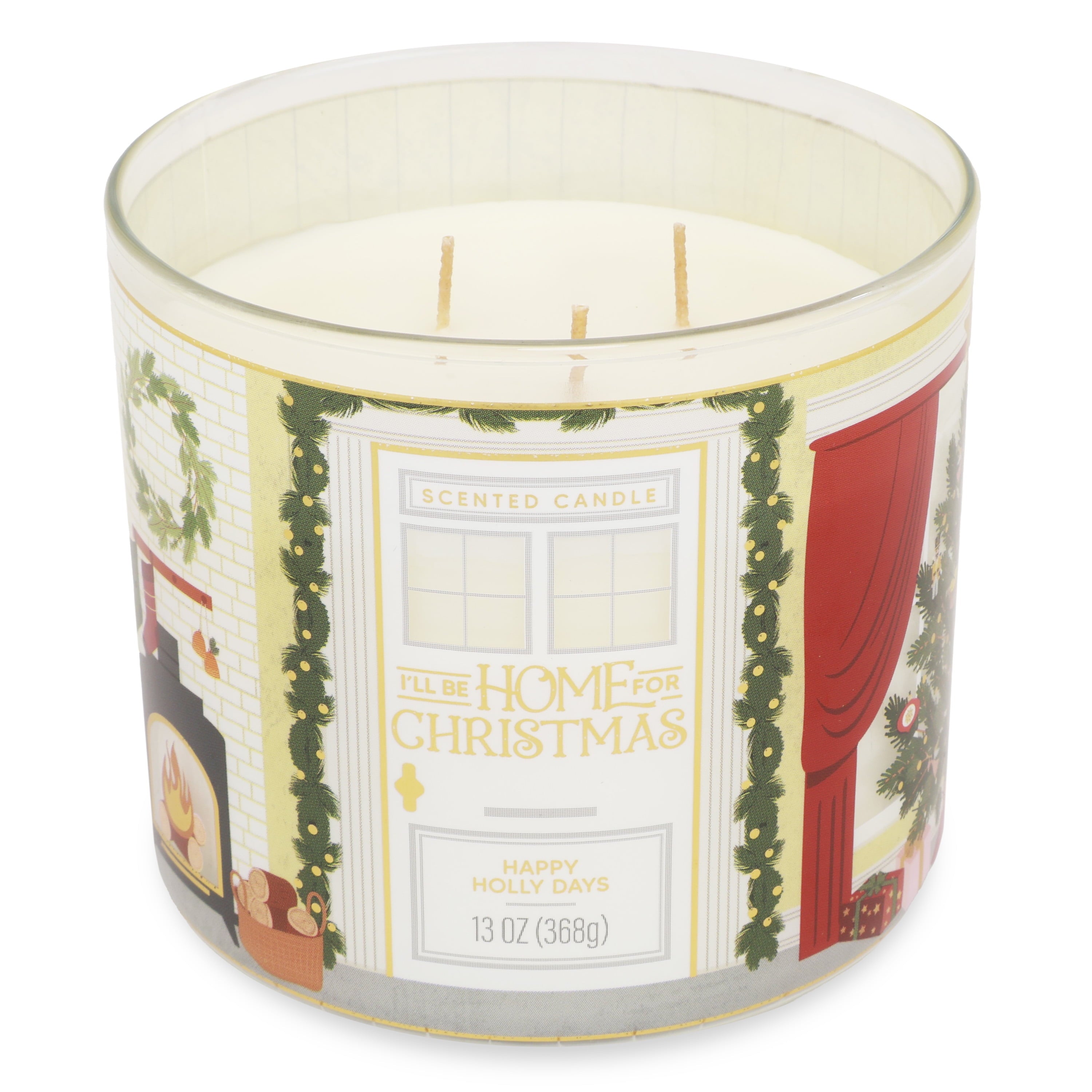 Mainstays 3-Wick Happy Holly Days Scented Candle with a Garland Scene Wrap, 13-Ounce
