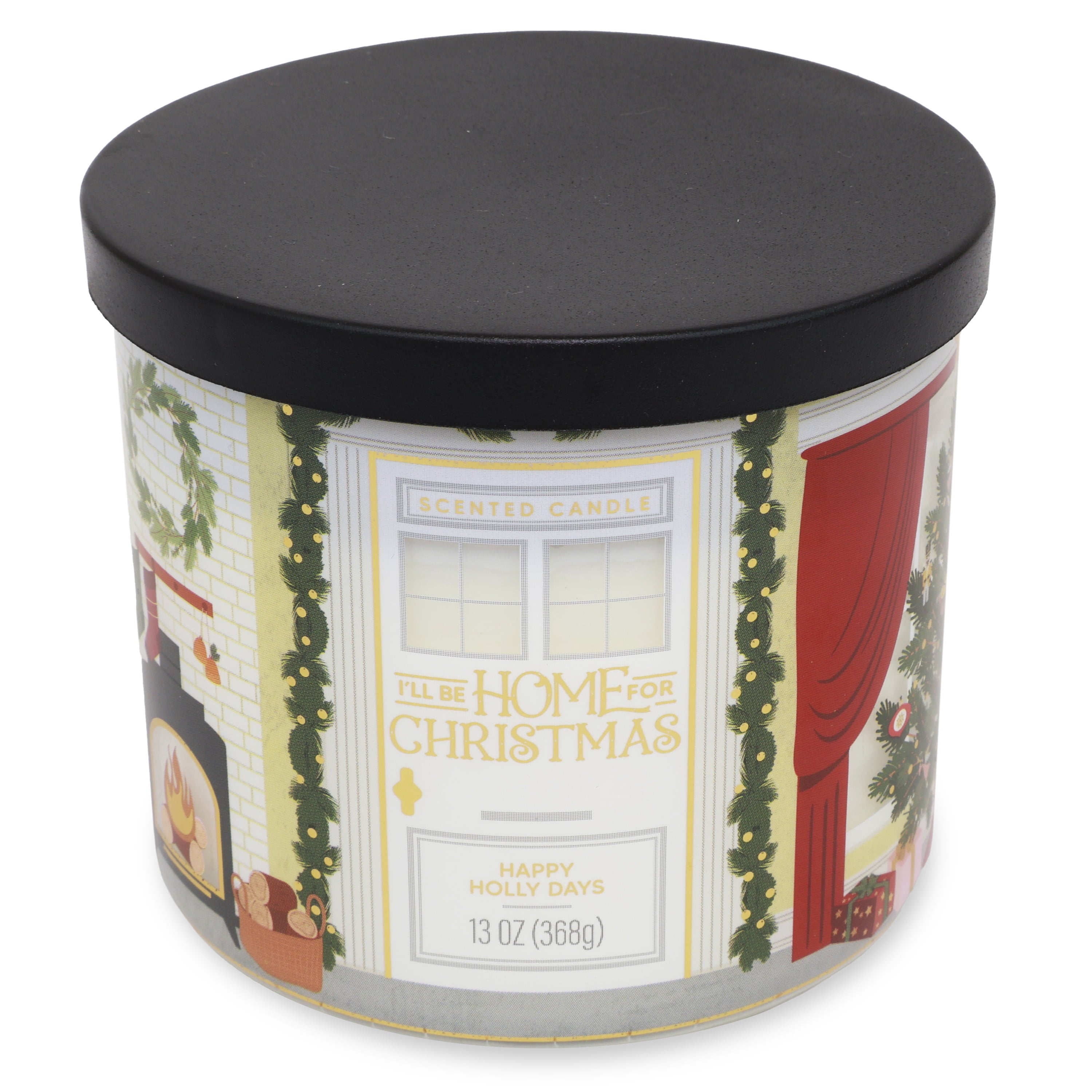 Mainstays 3-Wick Happy Holly Days Scented Candle with a Garland Scene Wrap, 13-Ounce