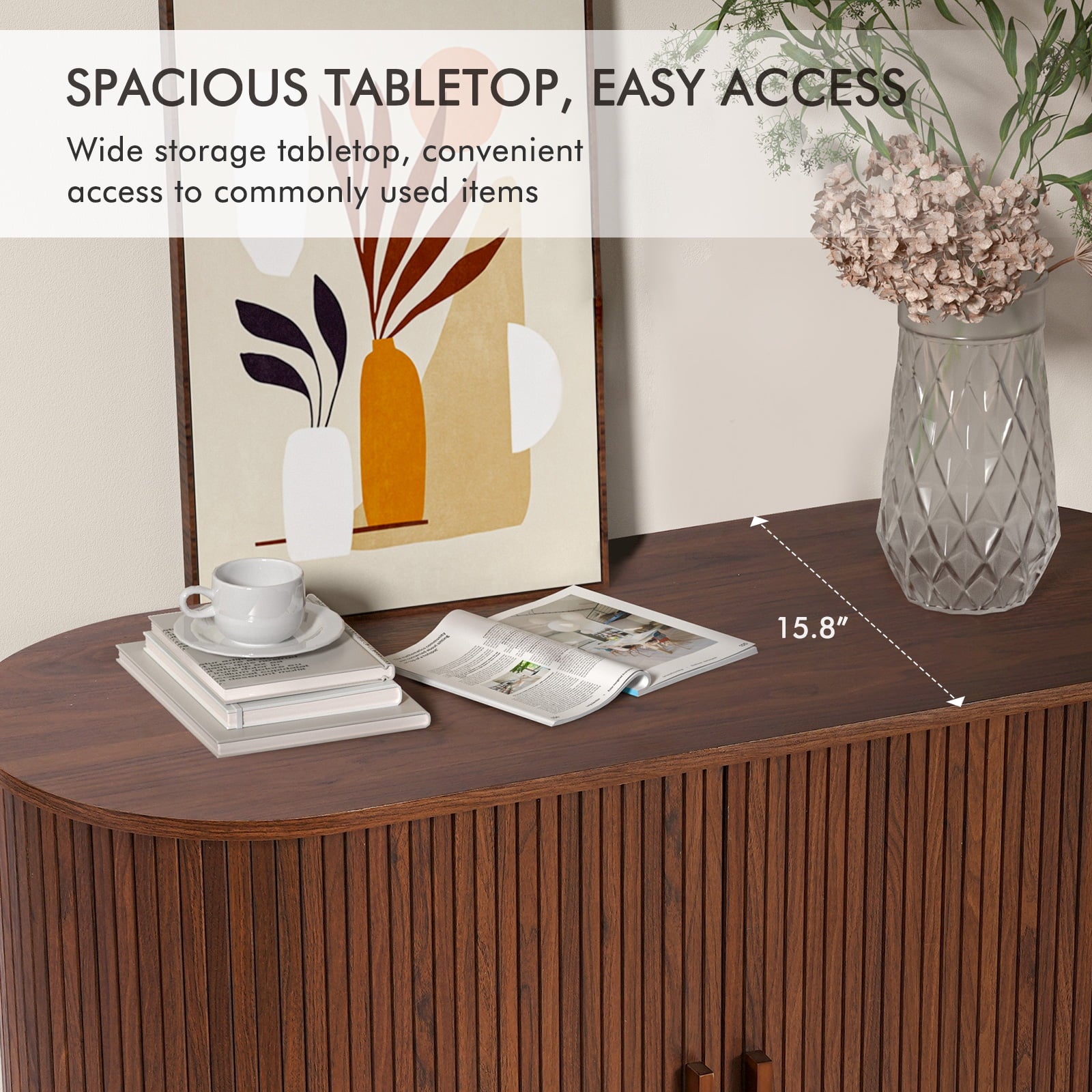 MARNUR Sideboard Buffet Cabinet 40" Storage Cabinet with 2 Sliding Tambour Doors, Adjustable Shelves for Kitchen, Living Room, Hallway, Entryway