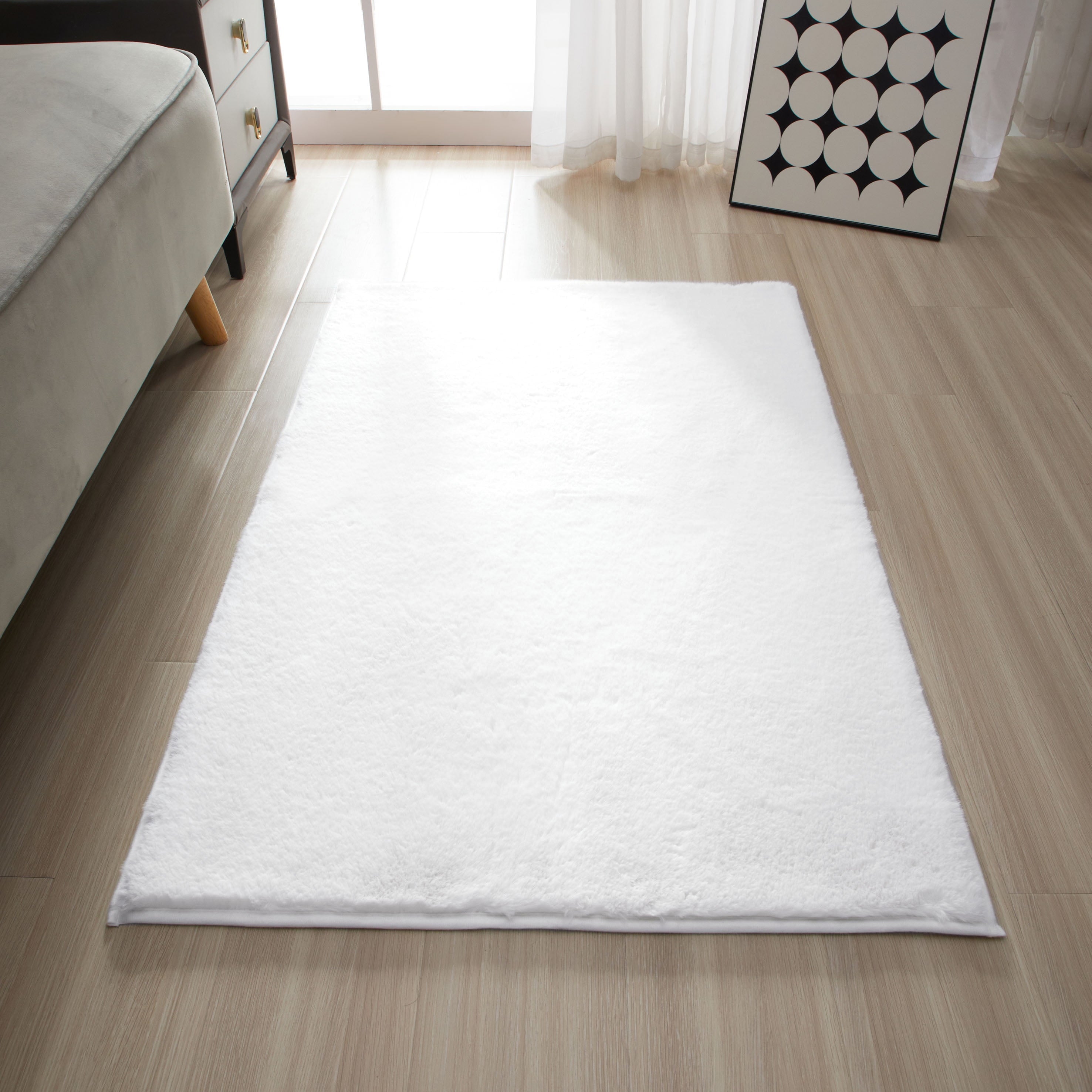 Mainstays Solid Soft Rabbit Faux Fur Area Rug Ivory,30x46"