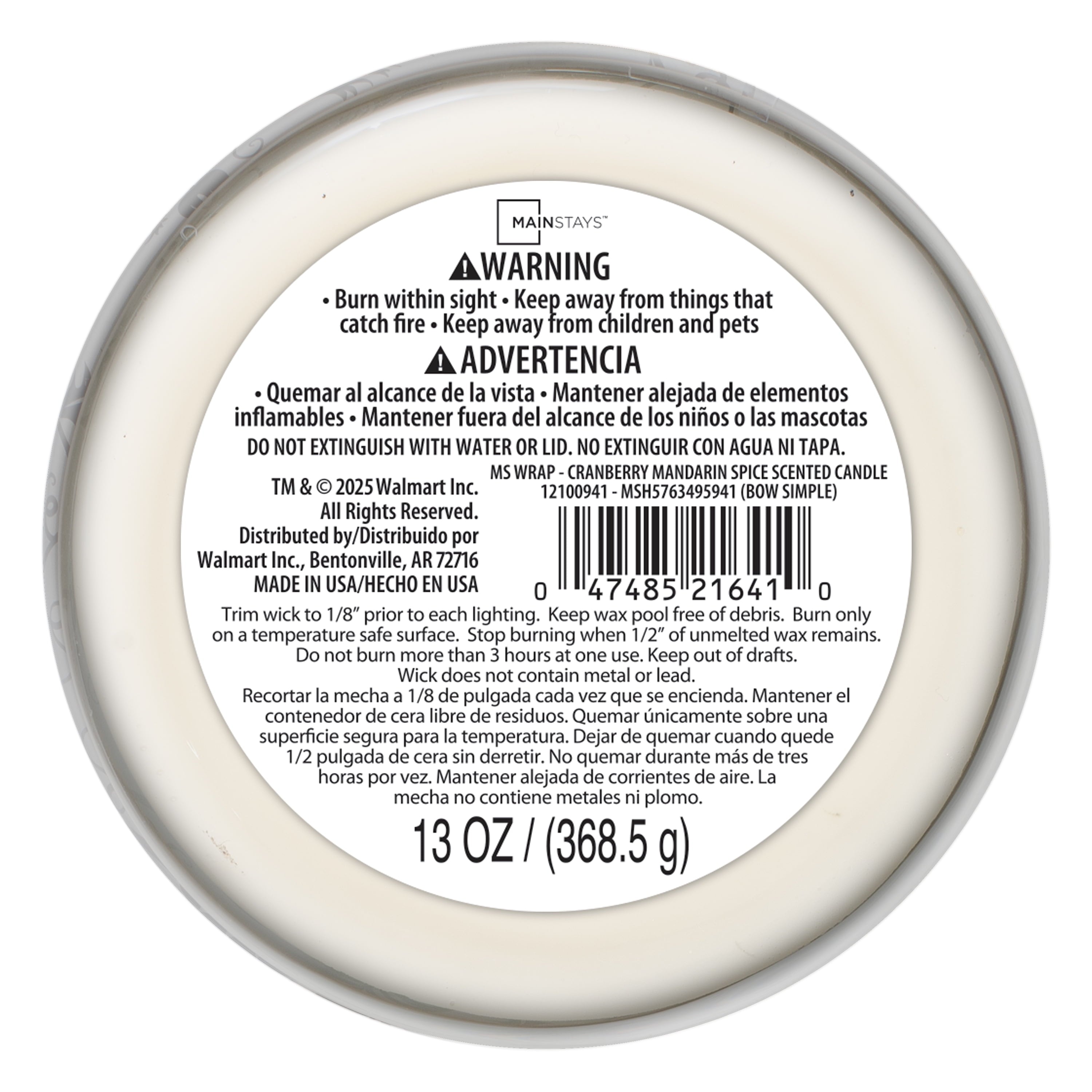 Mainstays Cranberry Mandarin Spice Scent 3-Wick Wrap Candle, 13 oz.