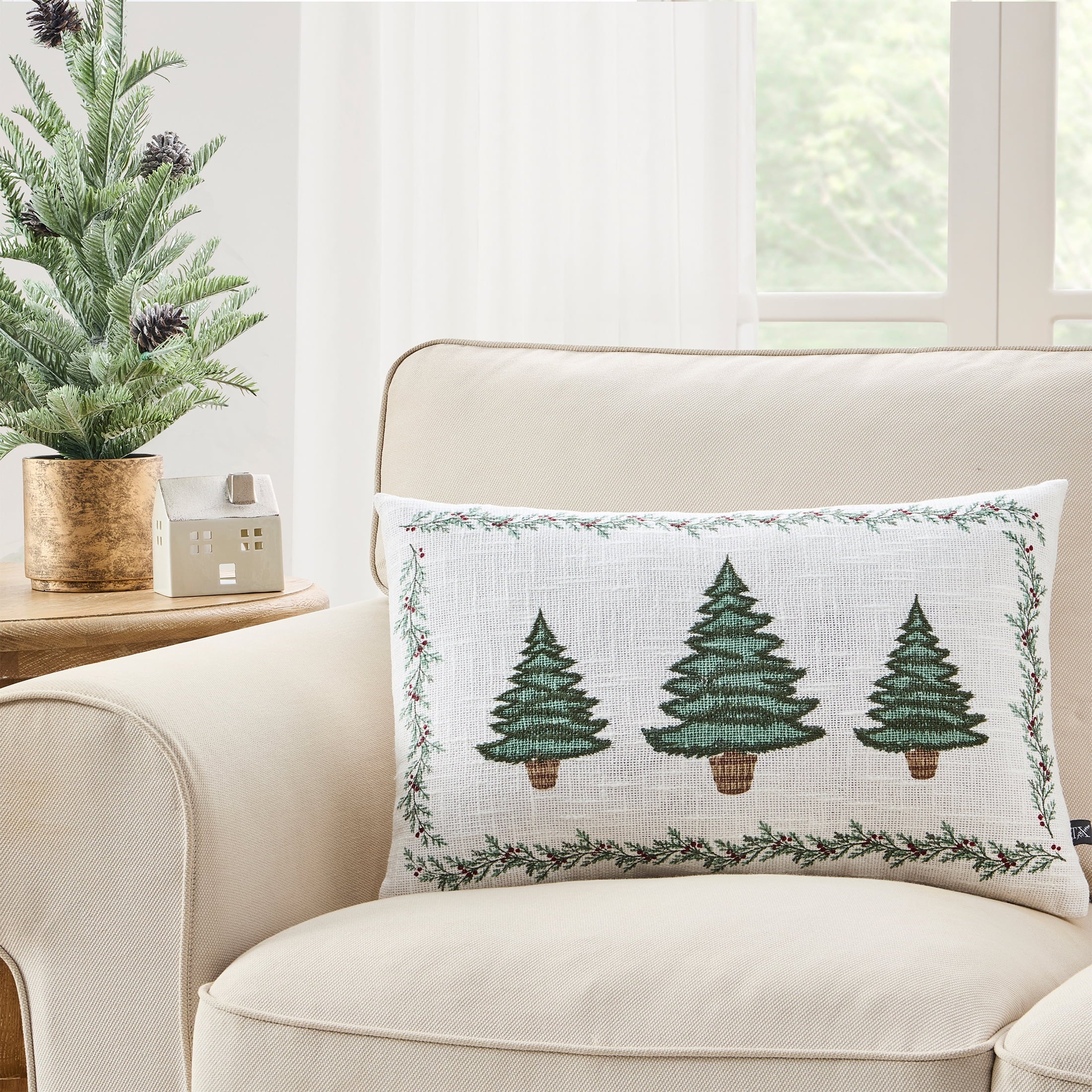 My Texas House 14" x 22" Ivory Trees Cotton Holiday Decorative Pillow