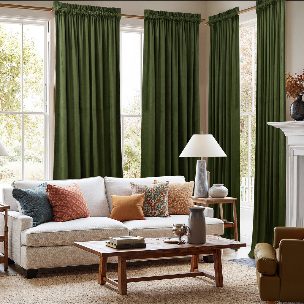 NICETOWN Christmas Velvet Curtains for Living Room 84 inch Length 2 Panels Set, Rod Pocket Thermal Insulated Drapes Room Darkening Retro Window Treatments, Olive Green