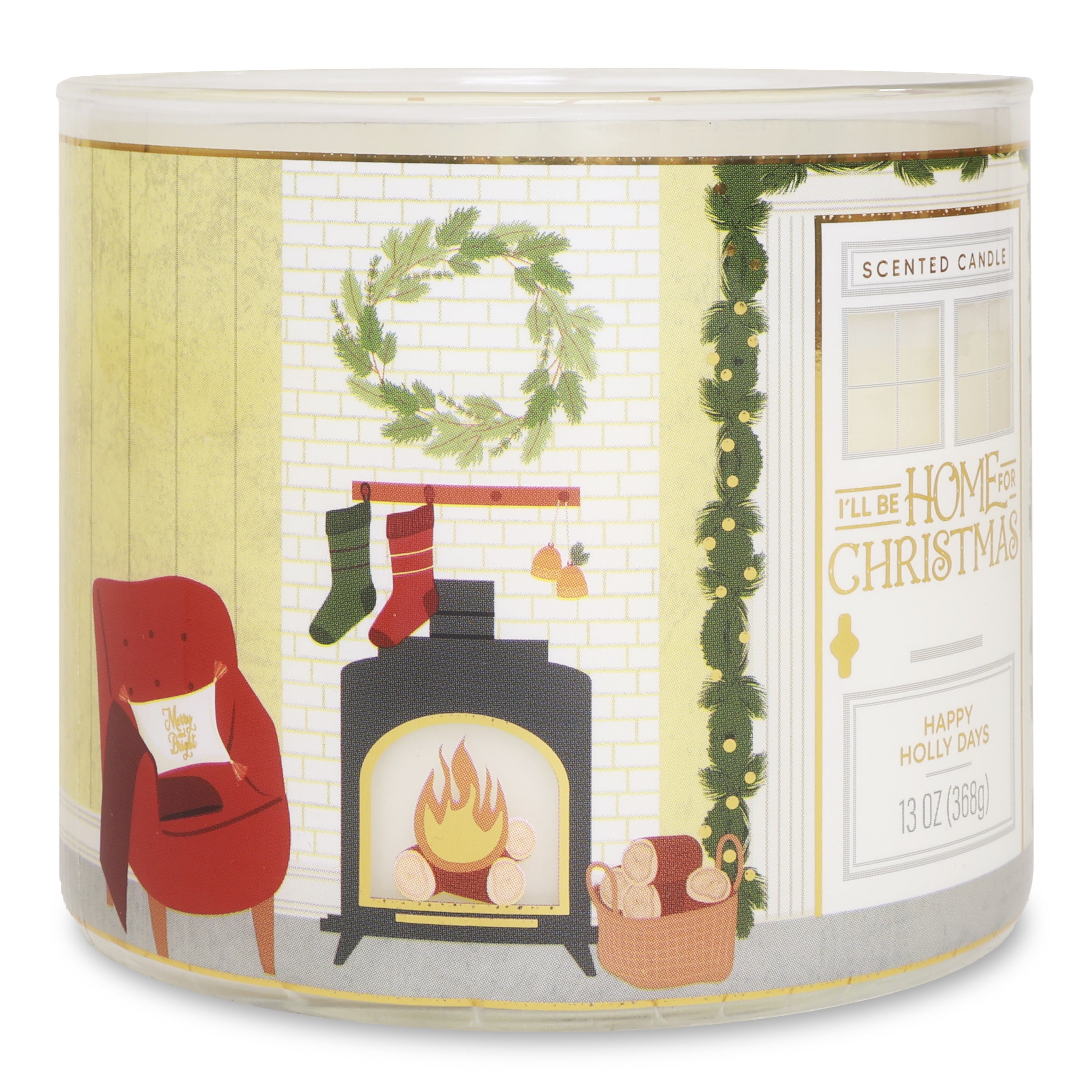 Mainstays 3-Wick Happy Holly Days Scented Candle with a Garland Scene Wrap, 13-Ounce