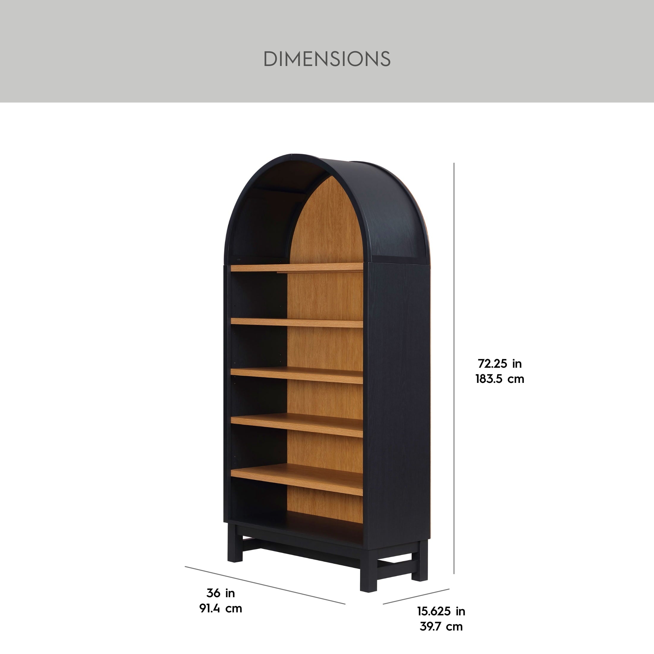 Better Homes & Gardens Juliet Open Arch Bookcase, Rich Black and Light Honey