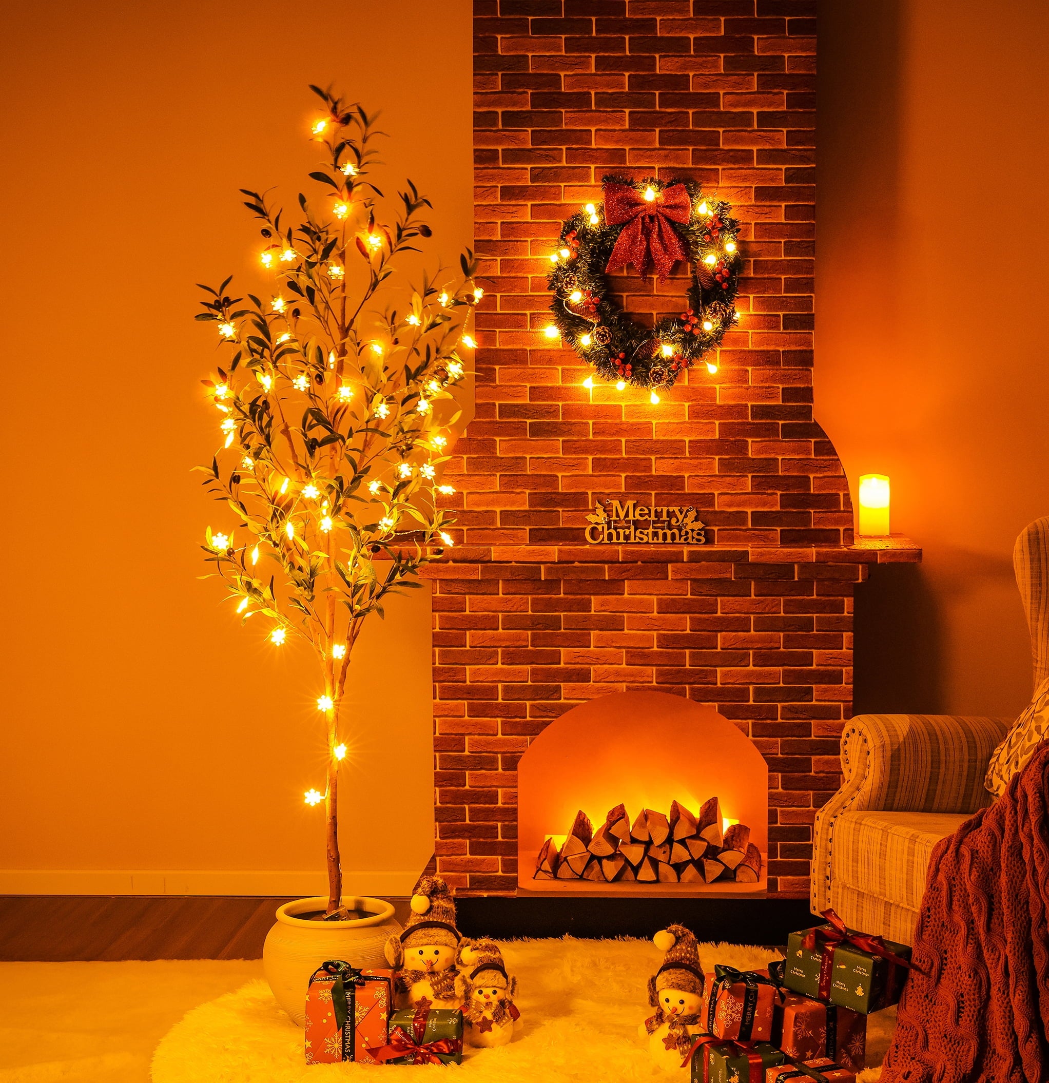 DR.Planzen 6ft Artificial Olive Tree Indoor, Tall Faux Olive Tree, Artificial Plants with Natural Wood Trunk and Lifelike Fruits for Home Office Decor