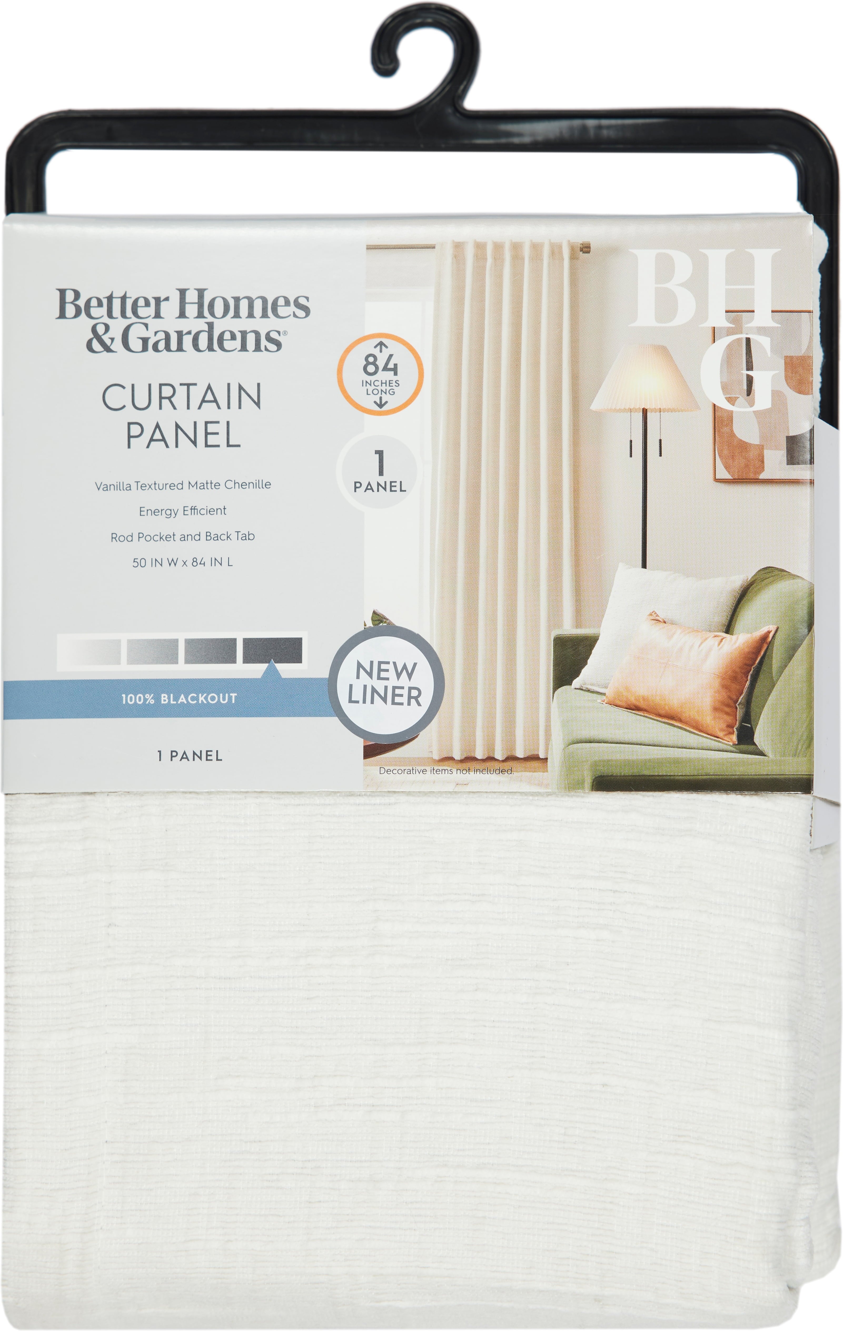 Better Homes & Gardens Textured Solid Chenille Blackout Single Curtain Panel, Ivory, 50"W x 84"L