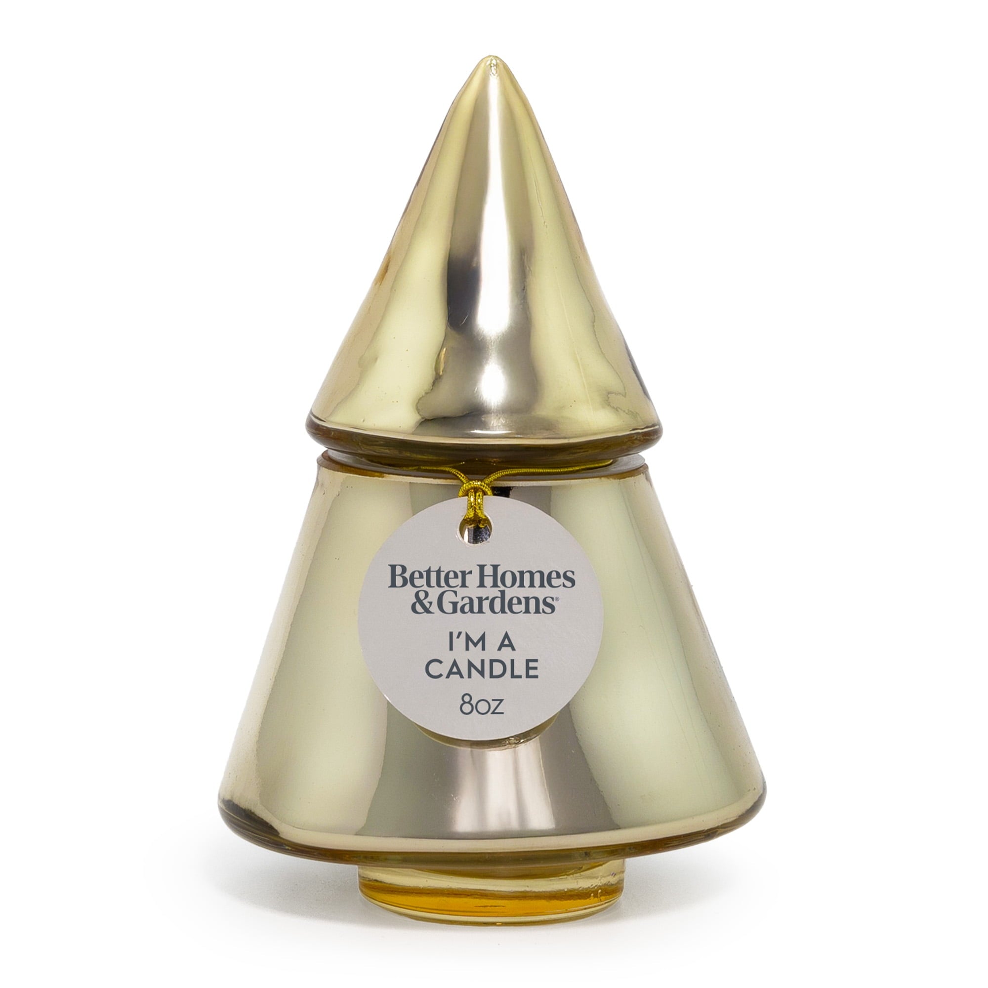 Better Homes & Gardens 1-Wick Metallic Glass Christmas Tree Candle, Cinnamon Buttercream, 8 oz