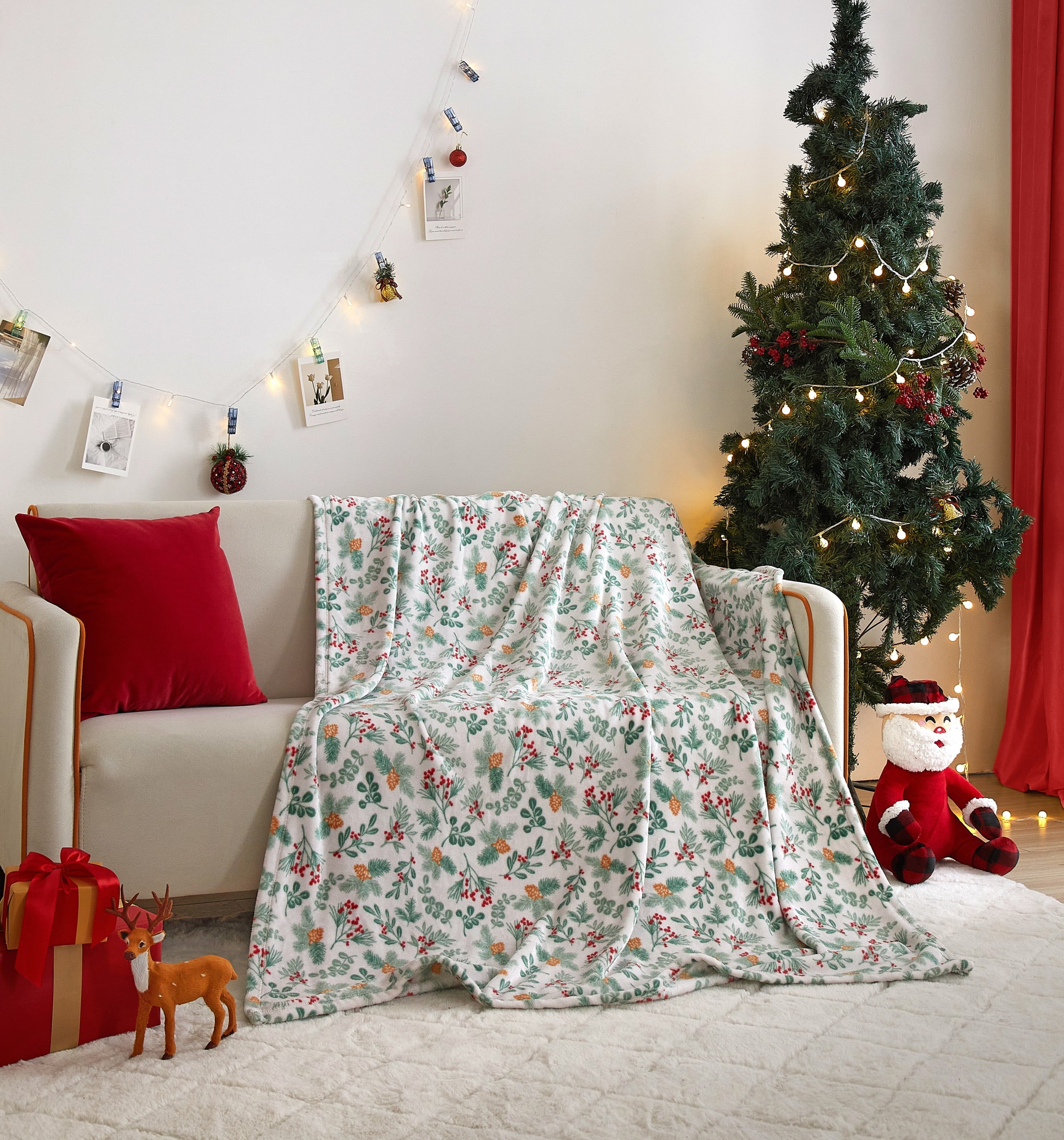 Holiday Time Cozy Christmas Plush Evergreen Throw Blanket, Standard Size, All Ages