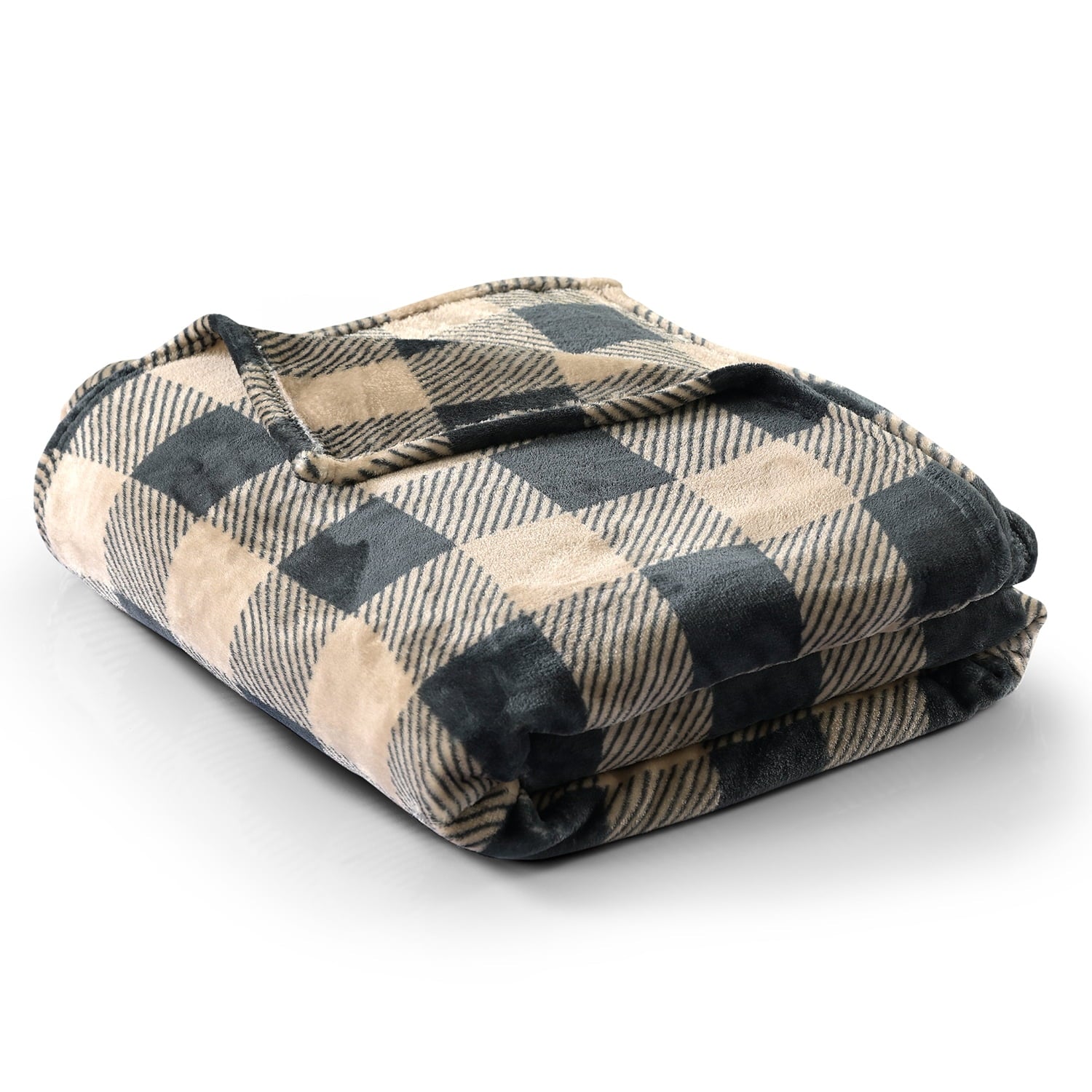 Mainstays Super Soft Plush Blanket, Neutral Plaid, Twin, Adult/Teen