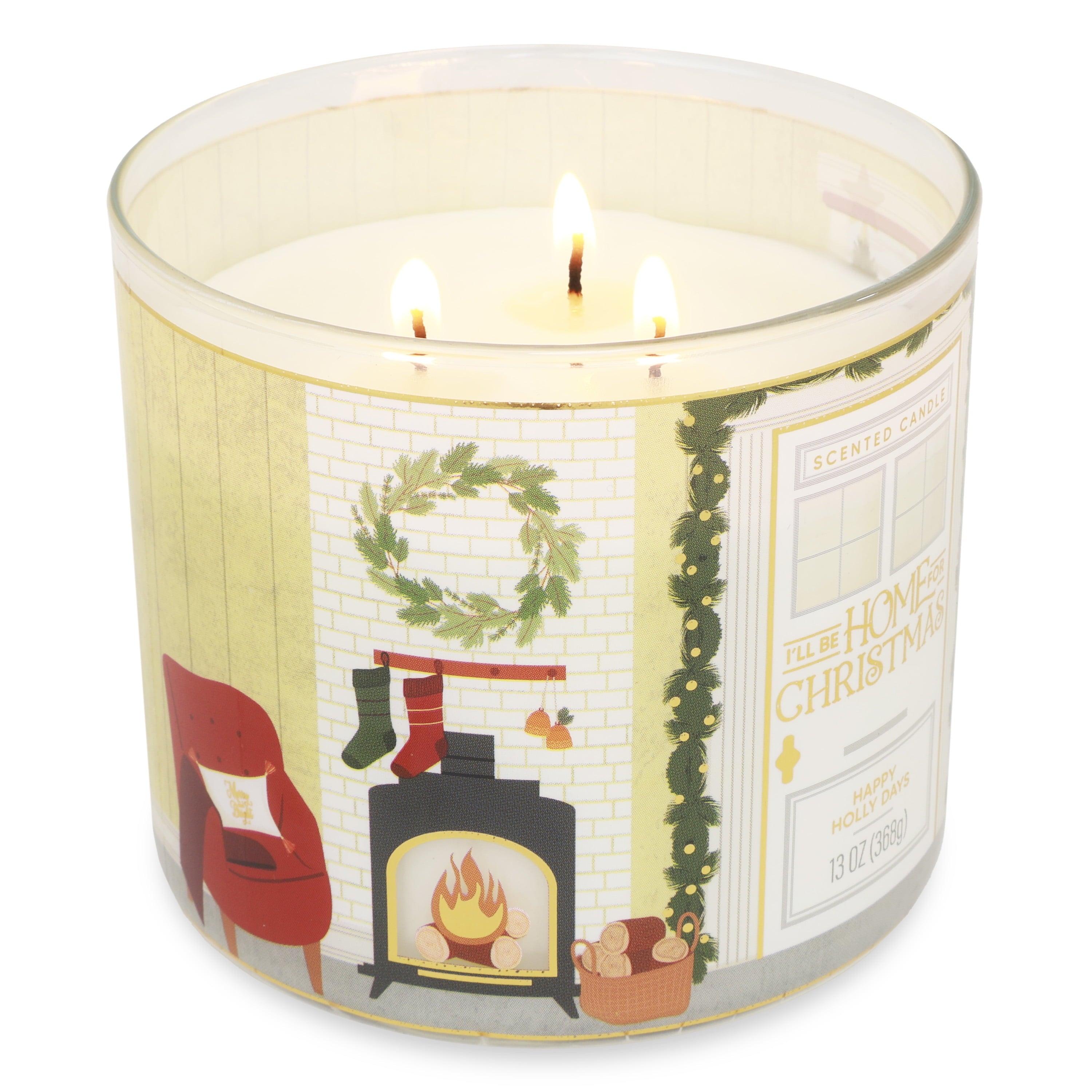 Mainstays 3-Wick Happy Holly Days Scented Candle with a Garland Scene Wrap, 13-Ounce