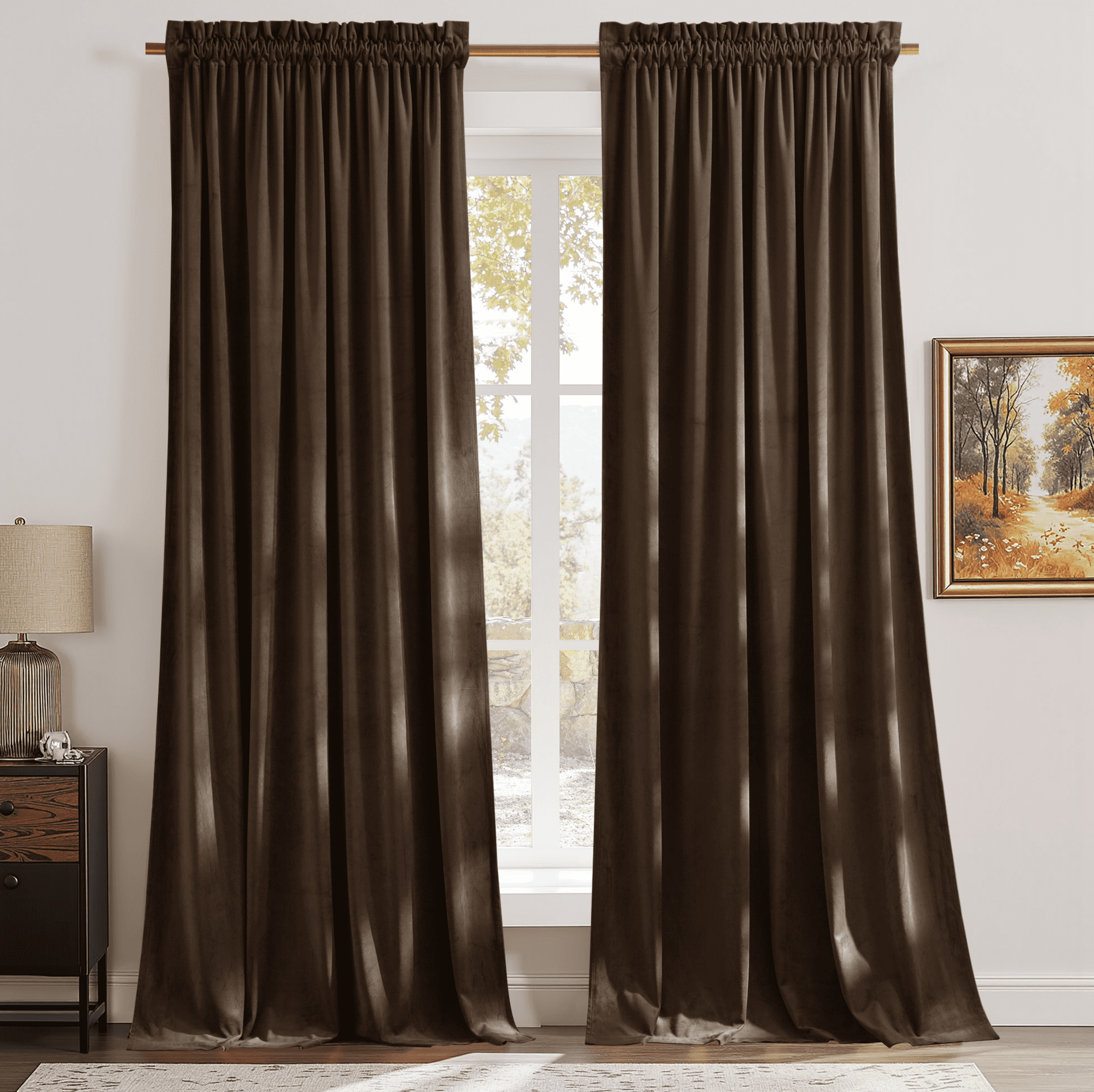 NICETOWN Christmas Velvet Curtains for Living Room 84 inch Length 2 Panels Set, Rod Pocket Thermal Insulated Drapes Room Darkening Retro Window Treatments, Olive Green