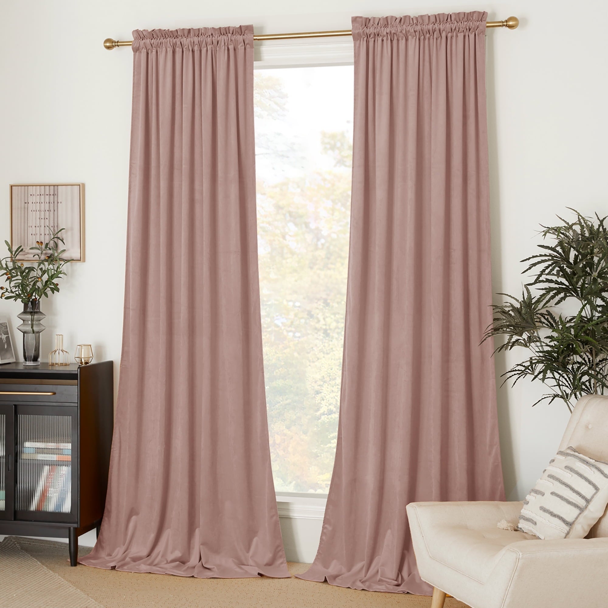 NICETOWN Christmas Velvet Curtains for Living Room 84 inch Length 2 Panels Set, Rod Pocket Thermal Insulated Drapes Room Darkening Retro Window Treatments, Olive Green