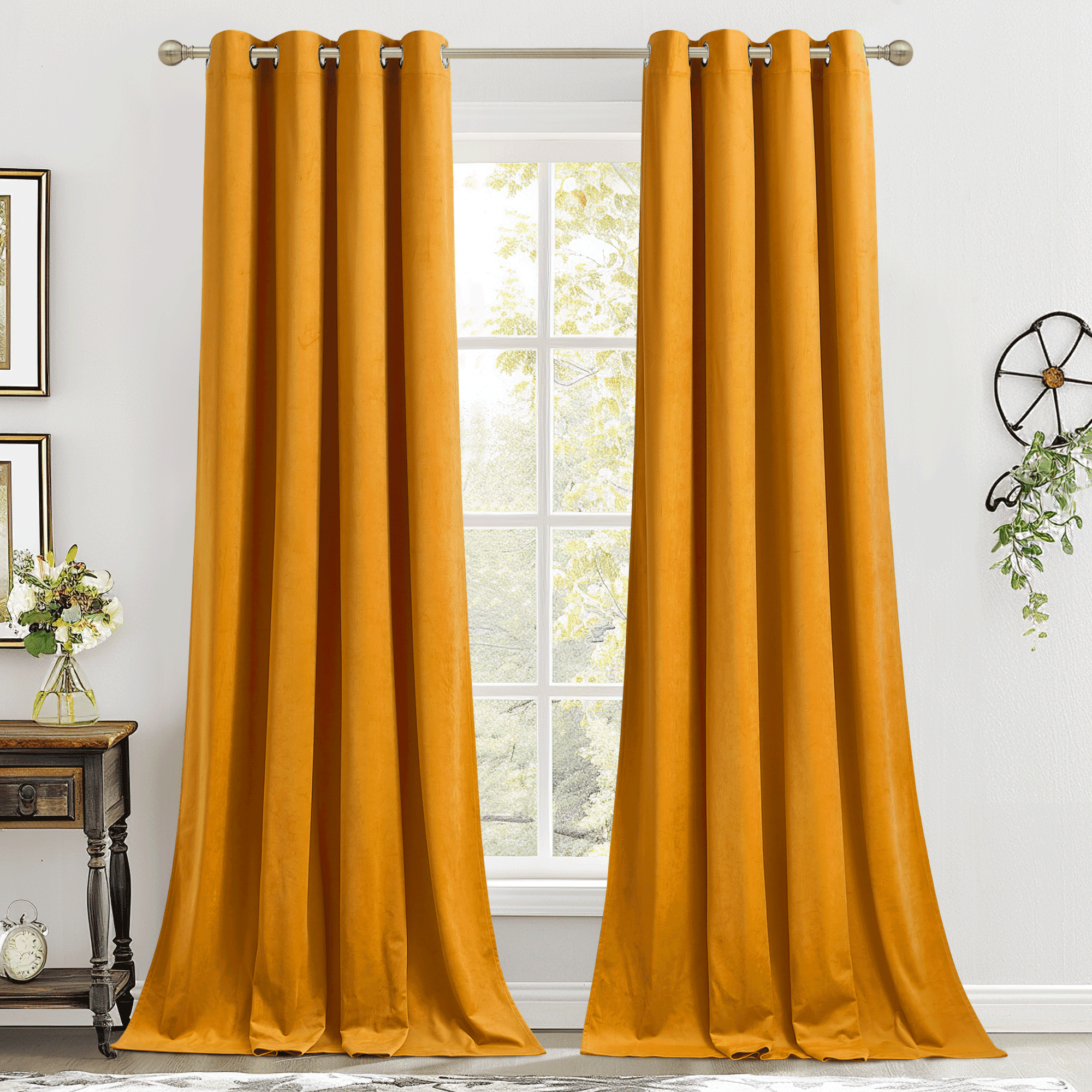 NICETOWN Christmas Velvet Curtains for Living Room 84 inch Length 2 Panels Set, Rod Pocket Thermal Insulated Drapes Room Darkening Retro Window Treatments, Olive Green