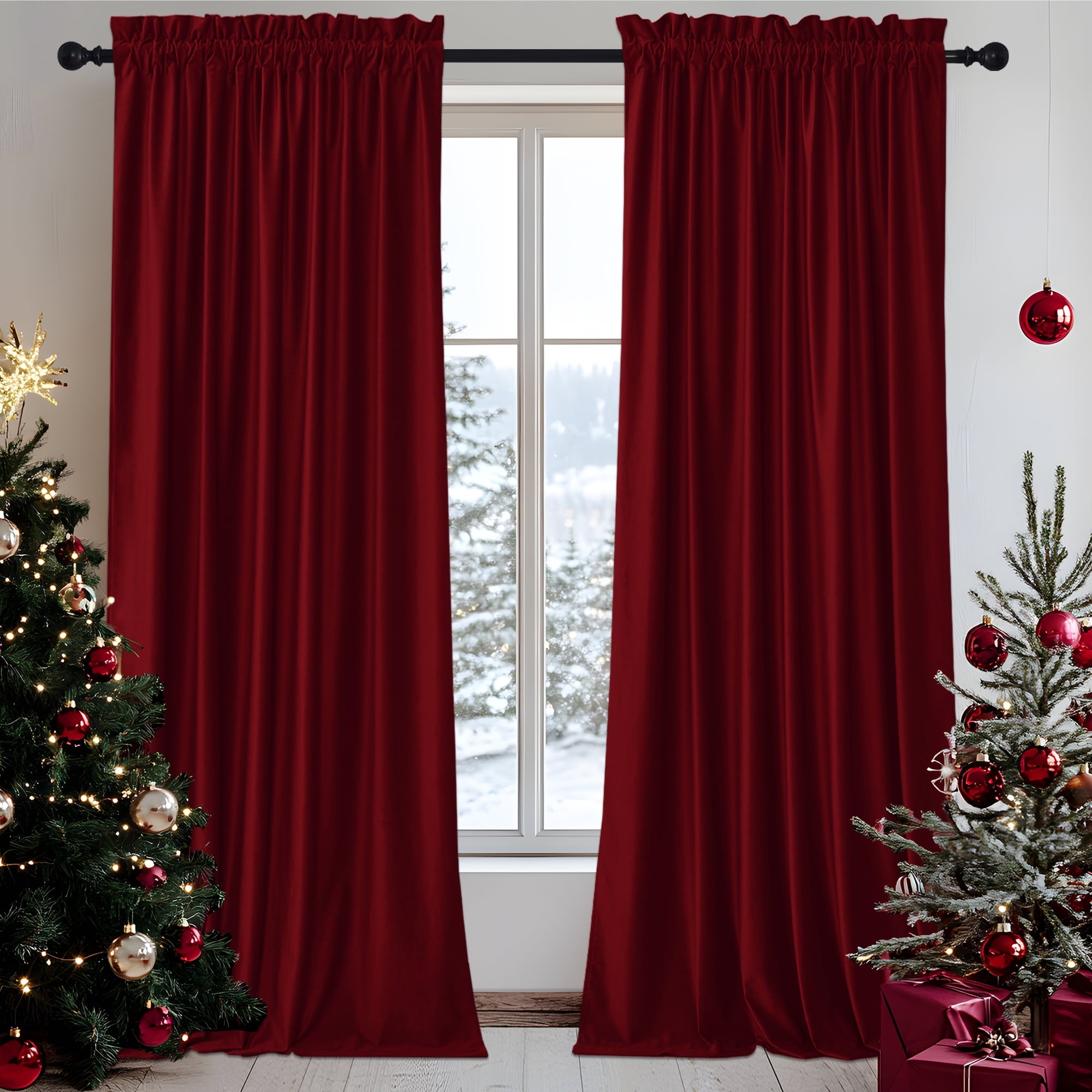 NICETOWN Christmas Velvet Curtains for Living Room 84 inch Length 2 Panels Set, Rod Pocket Thermal Insulated Drapes Room Darkening Retro Window Treatments, Olive Green