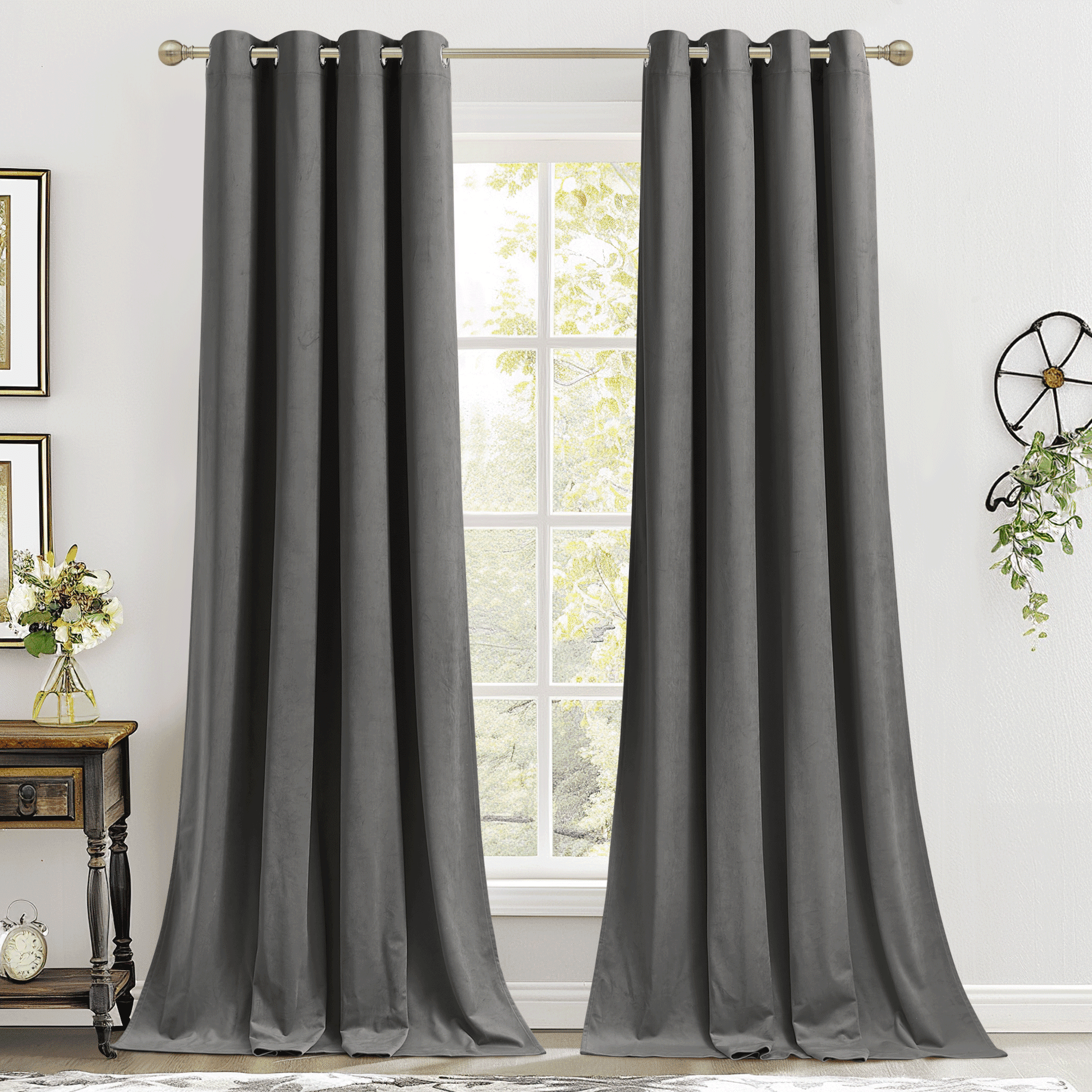 NICETOWN Christmas Velvet Curtains for Living Room 84 inch Length 2 Panels Set, Rod Pocket Thermal Insulated Drapes Room Darkening Retro Window Treatments, Olive Green