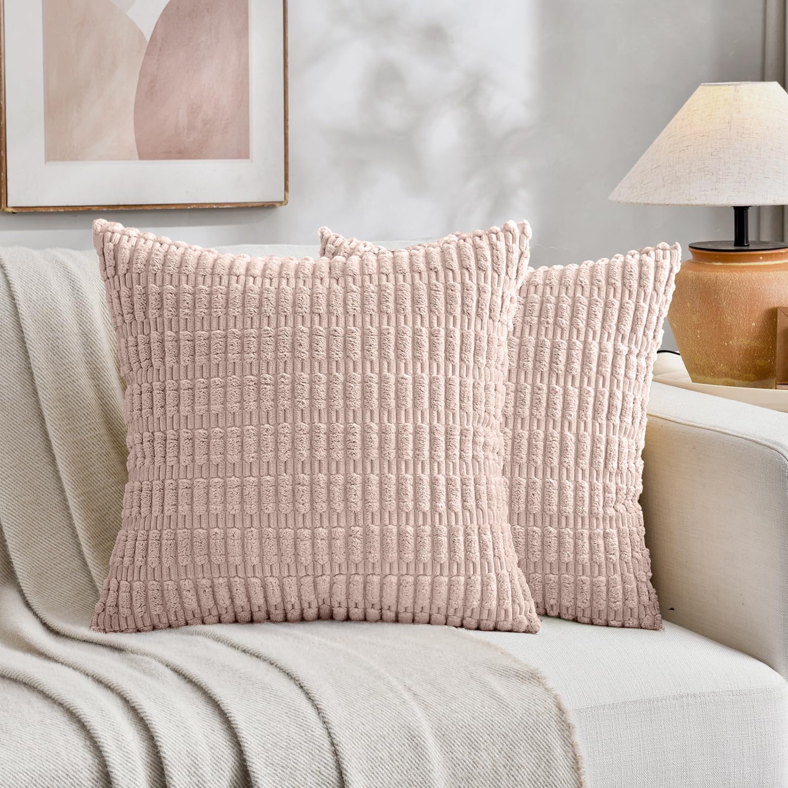 Sanmadrola Throw Pillow Covers 18x18 inch Set of 2 Corduroy Decorative Pillow Cases Couch Pillows Soft Boho Striped Cushion Cases Set for Sofa Living Room Couch Bedroom Car, Dark Green