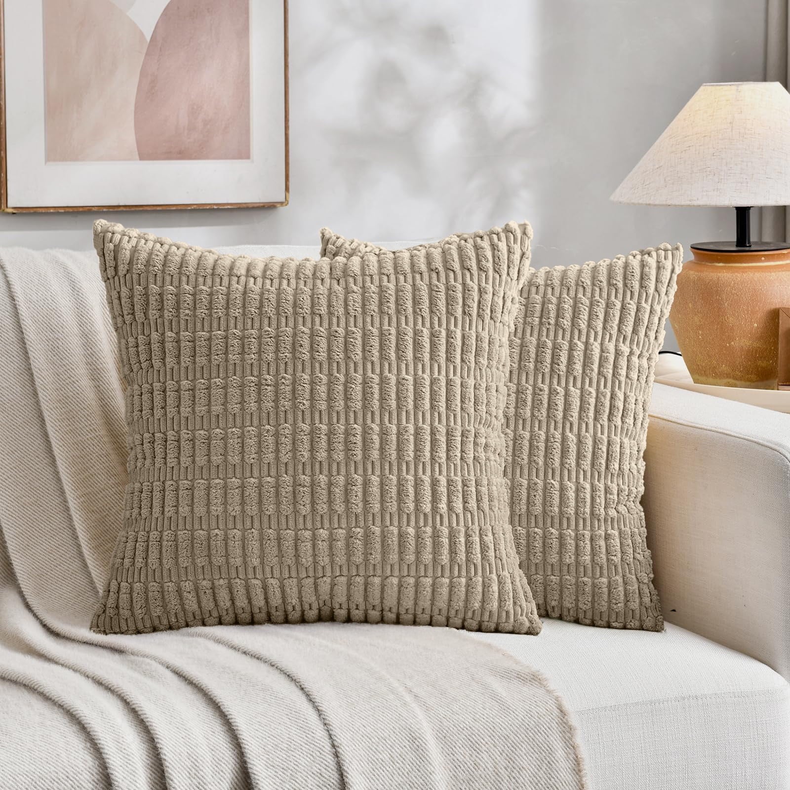 Sanmadrola Throw Pillow Covers 18x18 inch Set of 2 Corduroy Decorative Pillow Cases Couch Pillows Soft Boho Striped Cushion Cases Set for Sofa Living Room Couch Bedroom Car, Dark Green