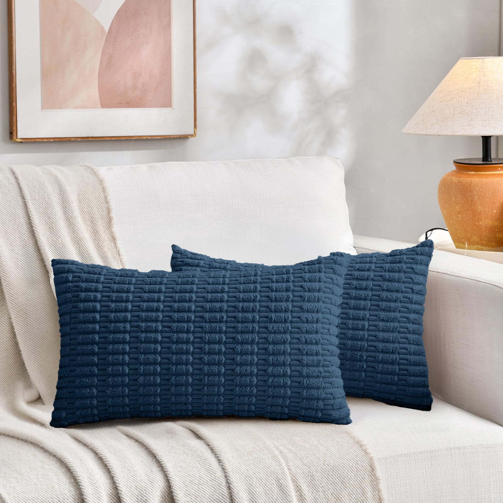 Sanmadrola Throw Pillow Covers 18x18 inch Set of 2 Corduroy Decorative Pillow Cases Couch Pillows Soft Boho Striped Cushion Cases Set for Sofa Living Room Couch Bedroom Car, Dark Green