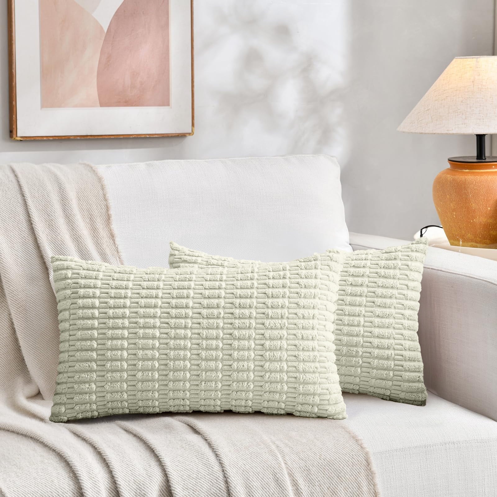 Sanmadrola Throw Pillow Covers 18x18 inch Set of 2 Corduroy Decorative Pillow Cases Couch Pillows Soft Boho Striped Cushion Cases Set for Sofa Living Room Couch Bedroom Car, Dark Green