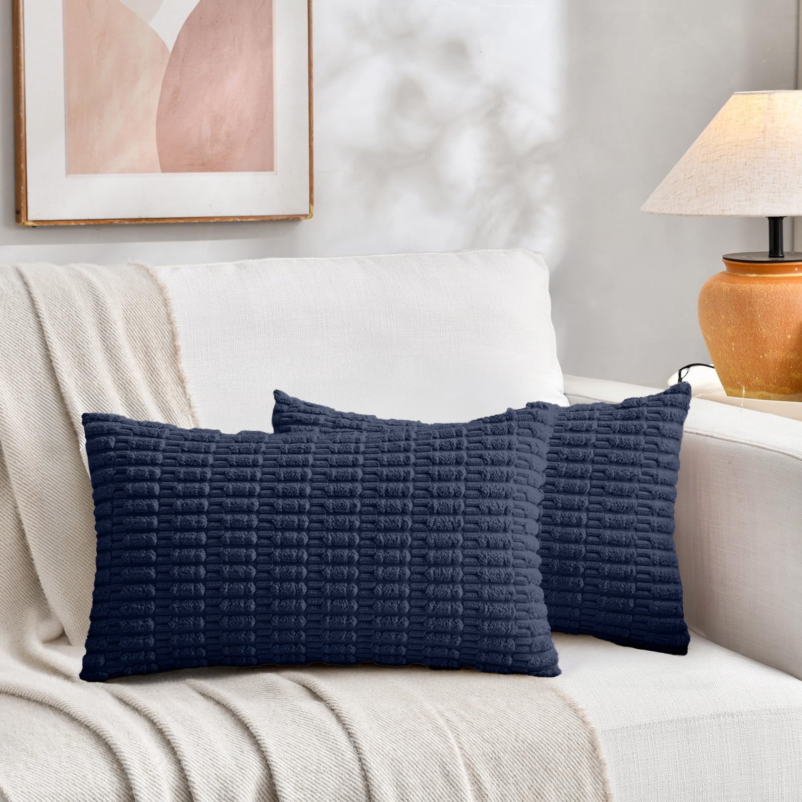 Sanmadrola Throw Pillow Covers 18x18 inch Set of 2 Corduroy Decorative Pillow Cases Couch Pillows Soft Boho Striped Cushion Cases Set for Sofa Living Room Couch Bedroom Car, Dark Green