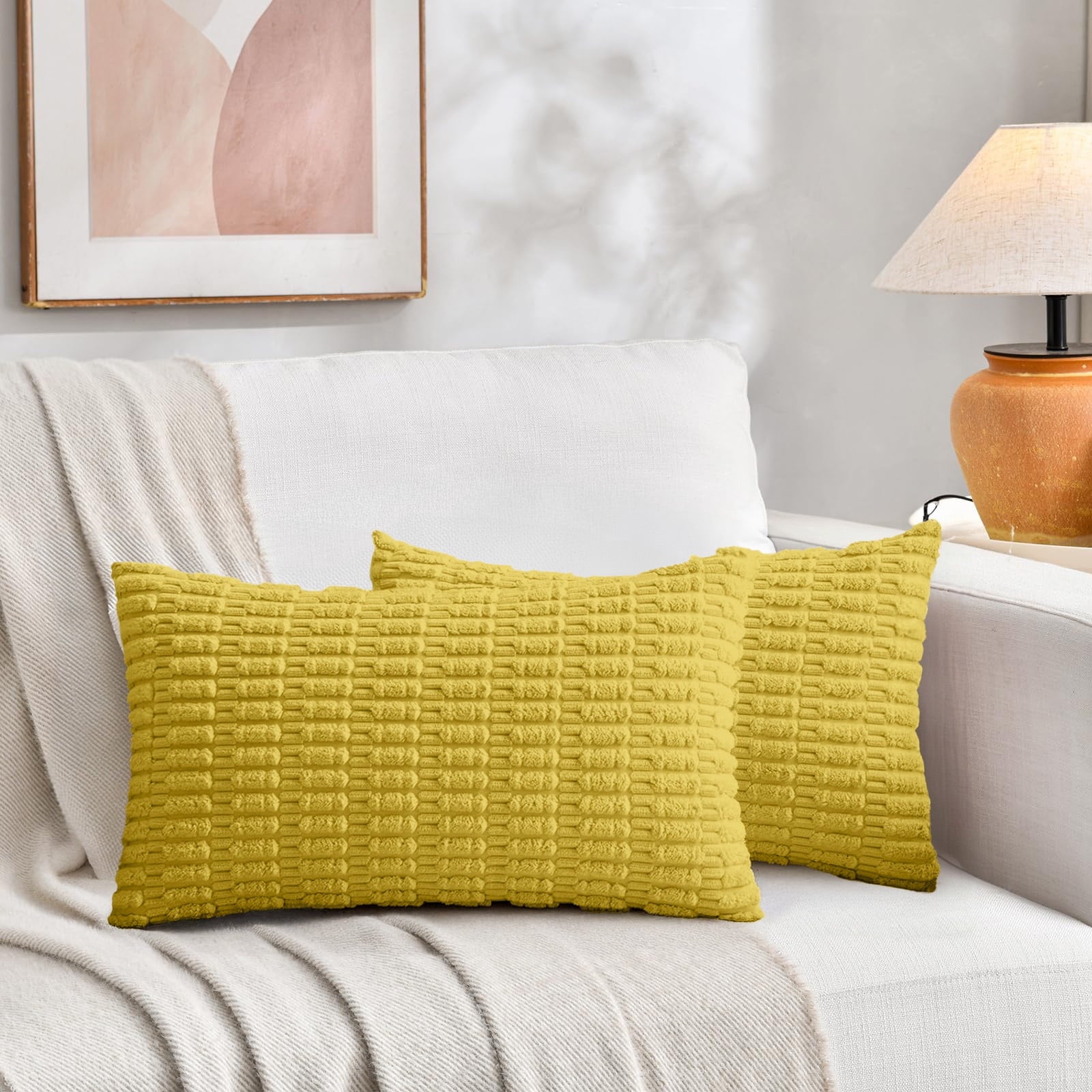 Sanmadrola Throw Pillow Covers 18x18 inch Set of 2 Corduroy Decorative Pillow Cases Couch Pillows Soft Boho Striped Cushion Cases Set for Sofa Living Room Couch Bedroom Car, Dark Green