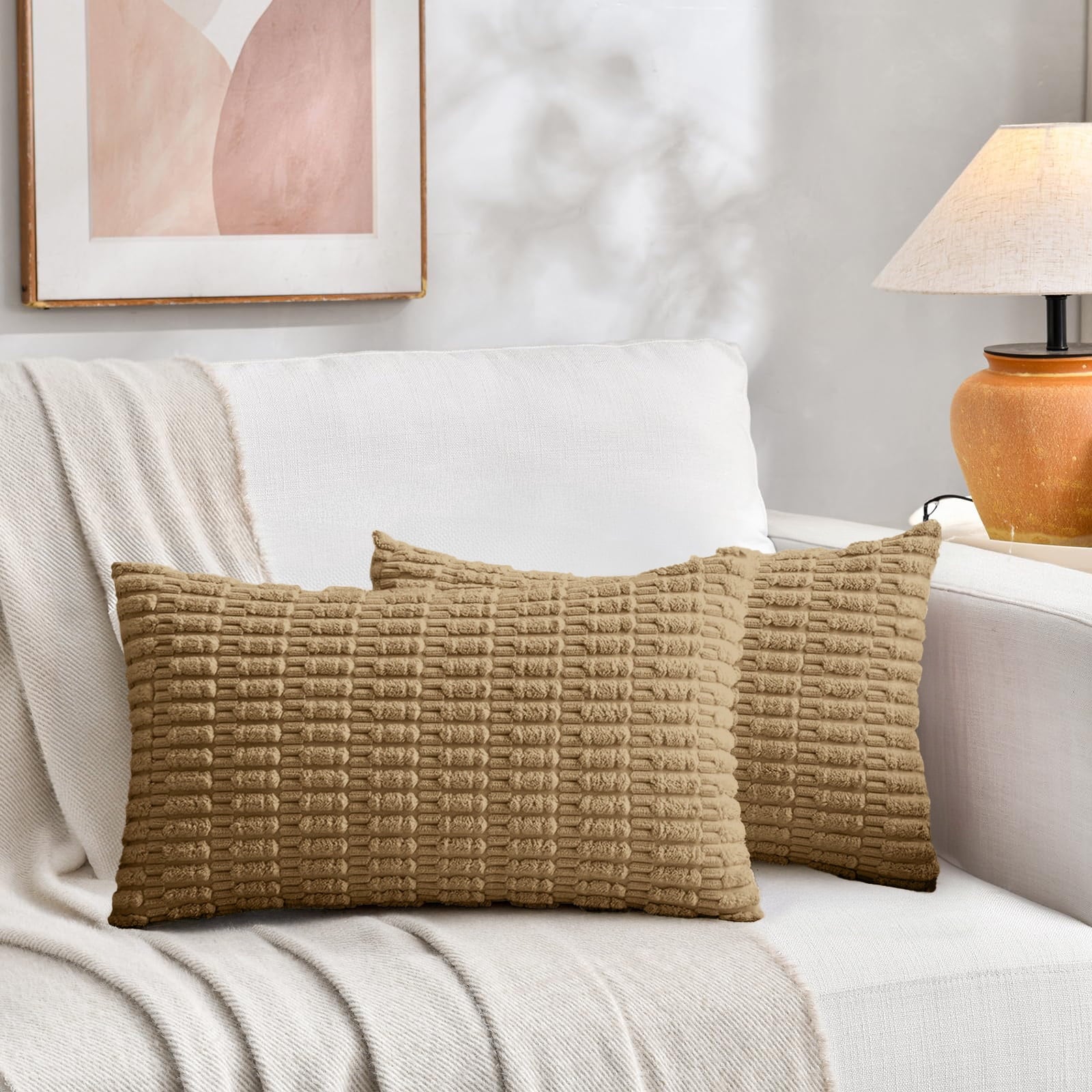 Sanmadrola Throw Pillow Covers 18x18 inch Set of 2 Corduroy Decorative Pillow Cases Couch Pillows Soft Boho Striped Cushion Cases Set for Sofa Living Room Couch Bedroom Car, Dark Green