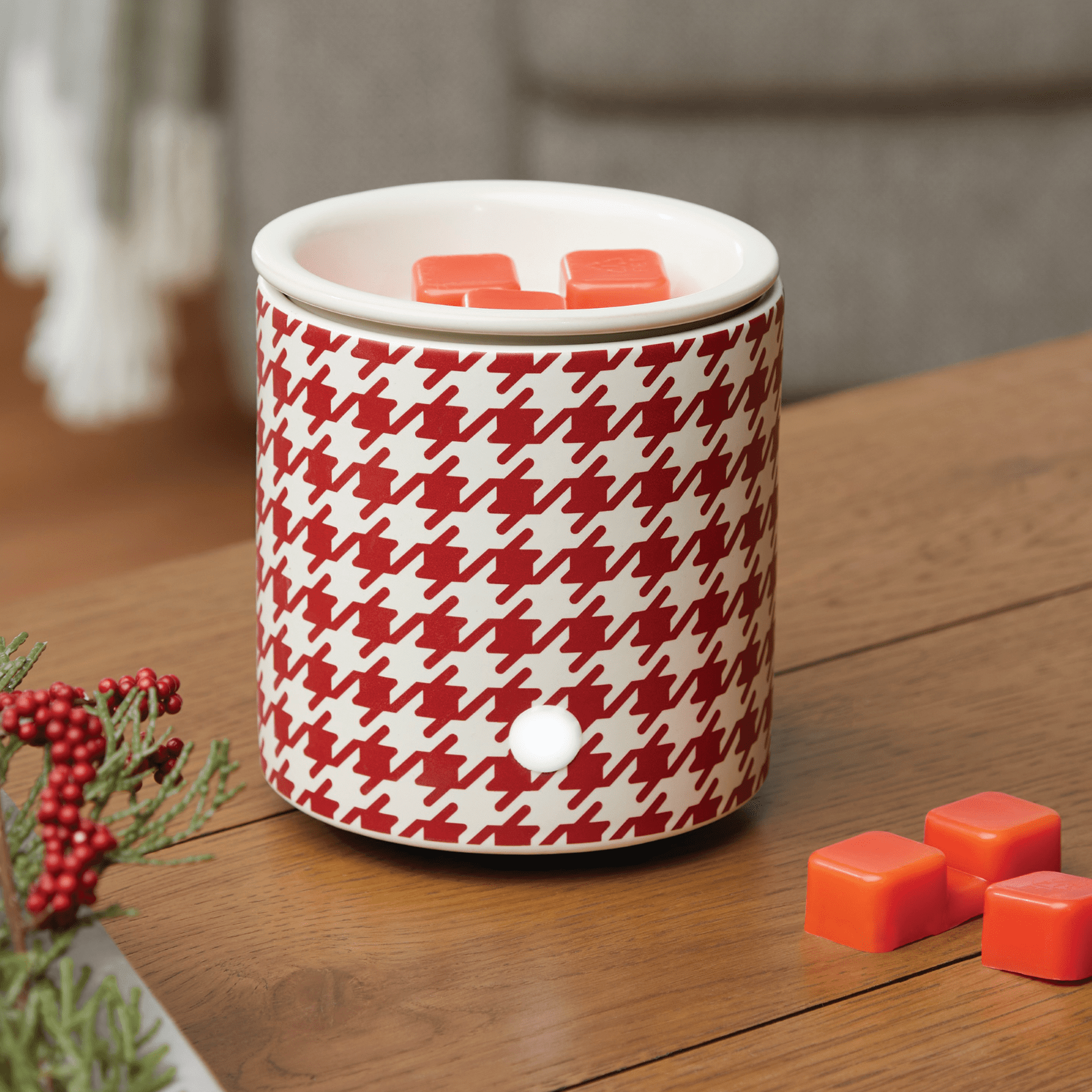 Mainstays Red Houndstooth Full Size Ceramic Fragrance Wax Melt Warmer