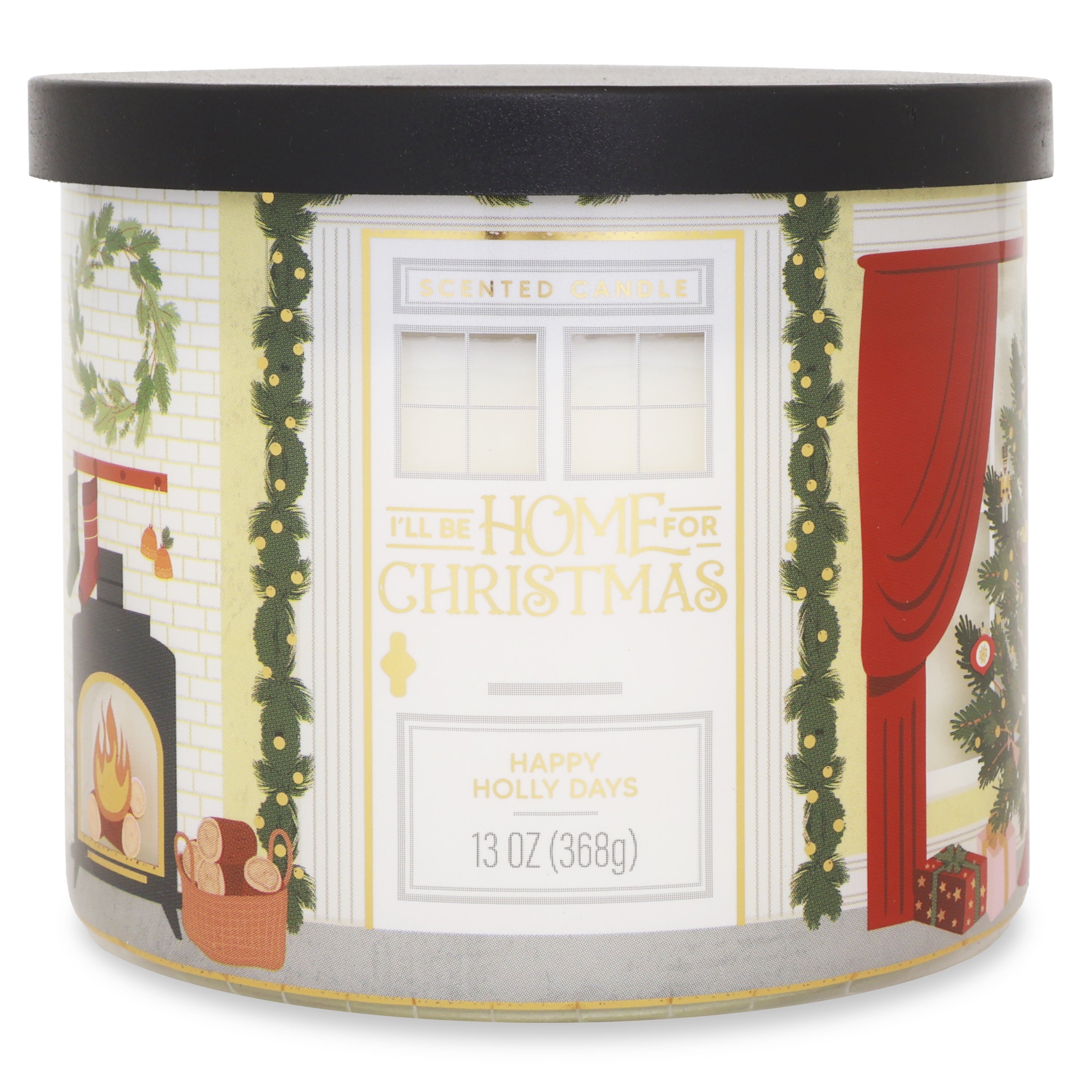 Mainstays 3-Wick Happy Holly Days Scented Candle with a Garland Scene Wrap, 13-Ounce