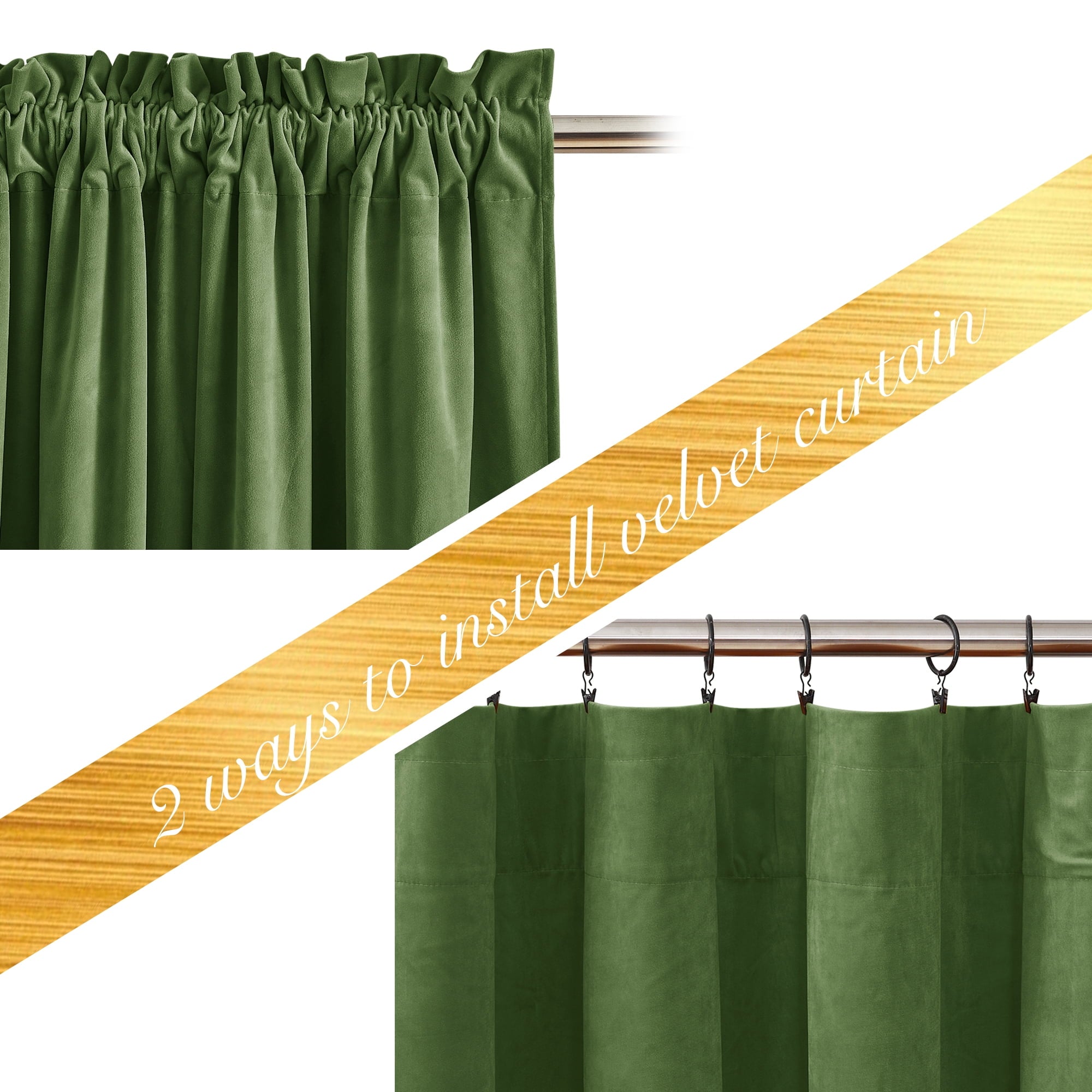 NICETOWN Christmas Velvet Curtains for Living Room 84 inch Length 2 Panels Set, Rod Pocket Thermal Insulated Drapes Room Darkening Retro Window Treatments, Olive Green