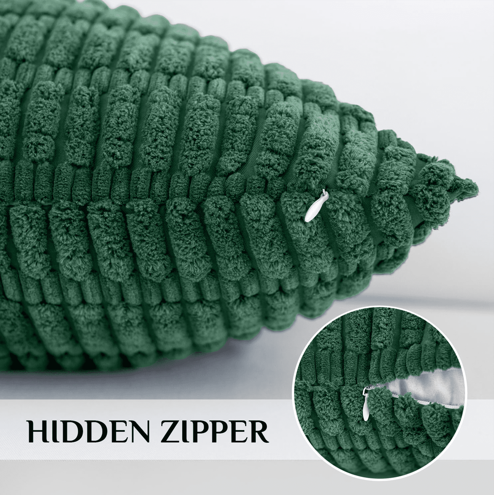 Sanmadrola Throw Pillow Covers 18x18 inch Set of 2 Corduroy Decorative Pillow Cases Couch Pillows Soft Boho Striped Cushion Cases Set for Sofa Living Room Couch Bedroom Car, Dark Green