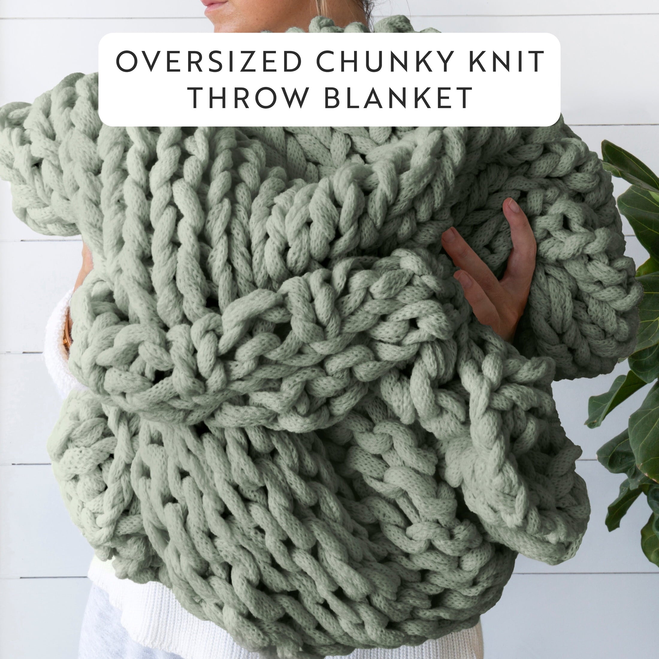 Comfort Canopy - Throw Blanket, Eucalyptus Green Chunky Soft Acrylic Hand-Knit Blanket