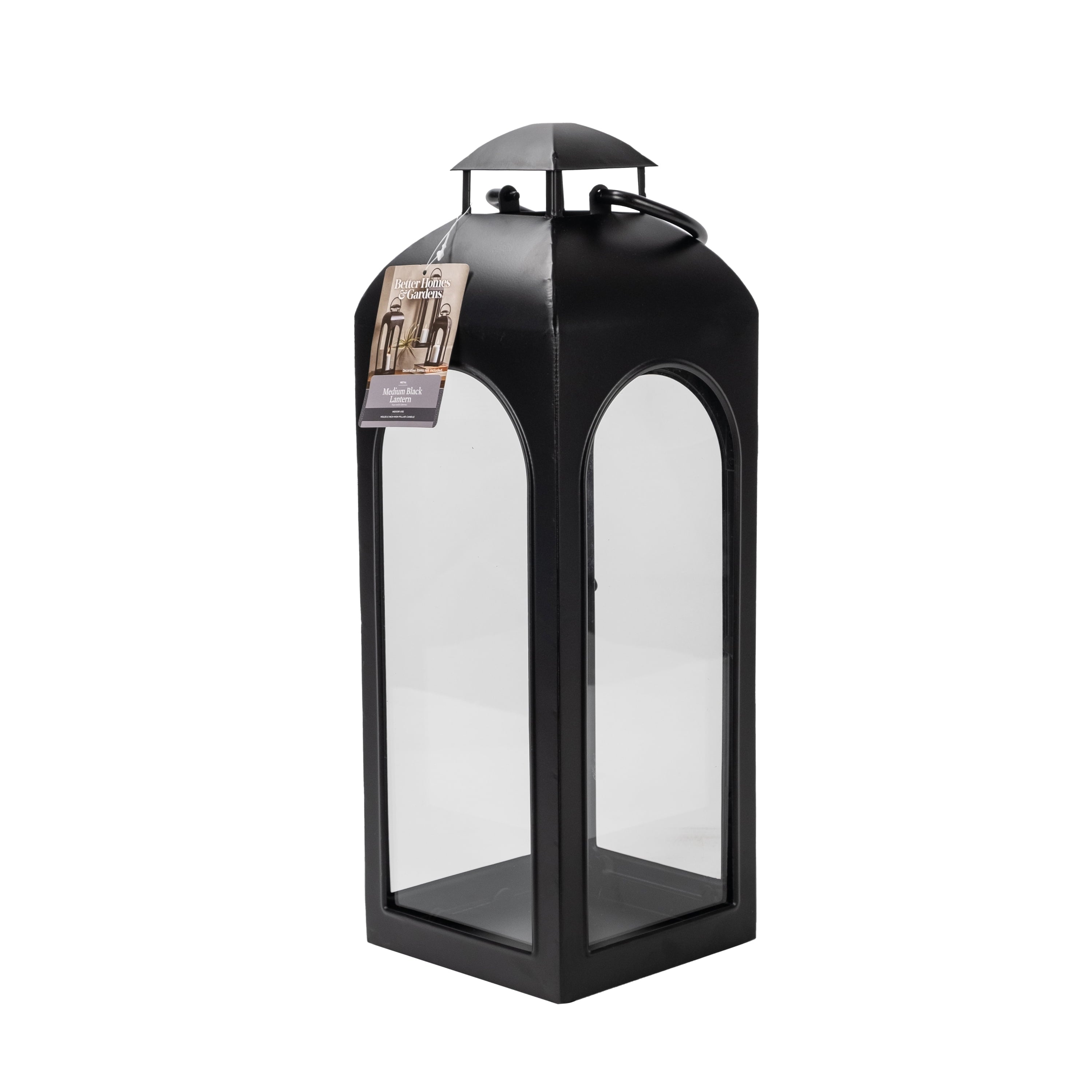 Better Homes & Gardens Black Metal Lantern Candle Holder, 18", Medium