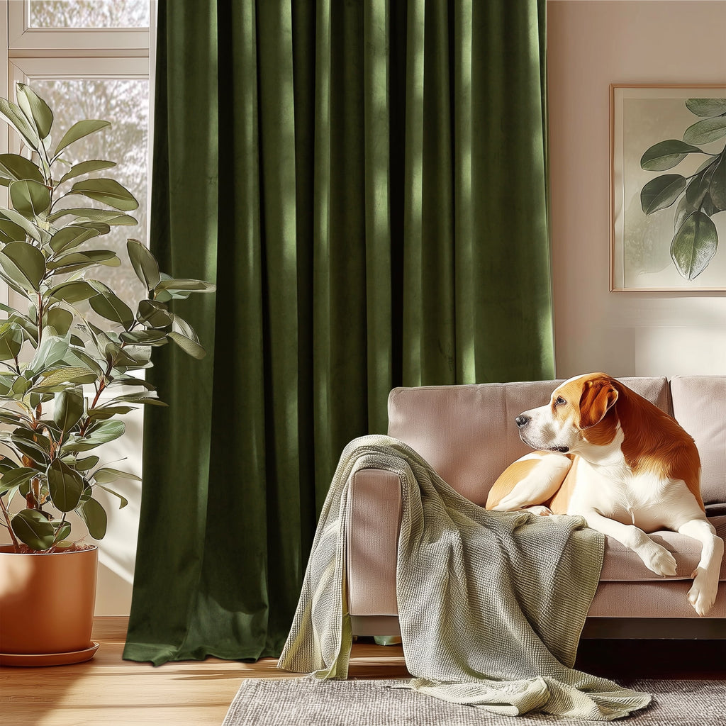 NICETOWN Christmas Velvet Curtains for Living Room 84 inch Length 2 Panels Set, Rod Pocket Thermal Insulated Drapes Room Darkening Retro Window Treatments, Olive Green