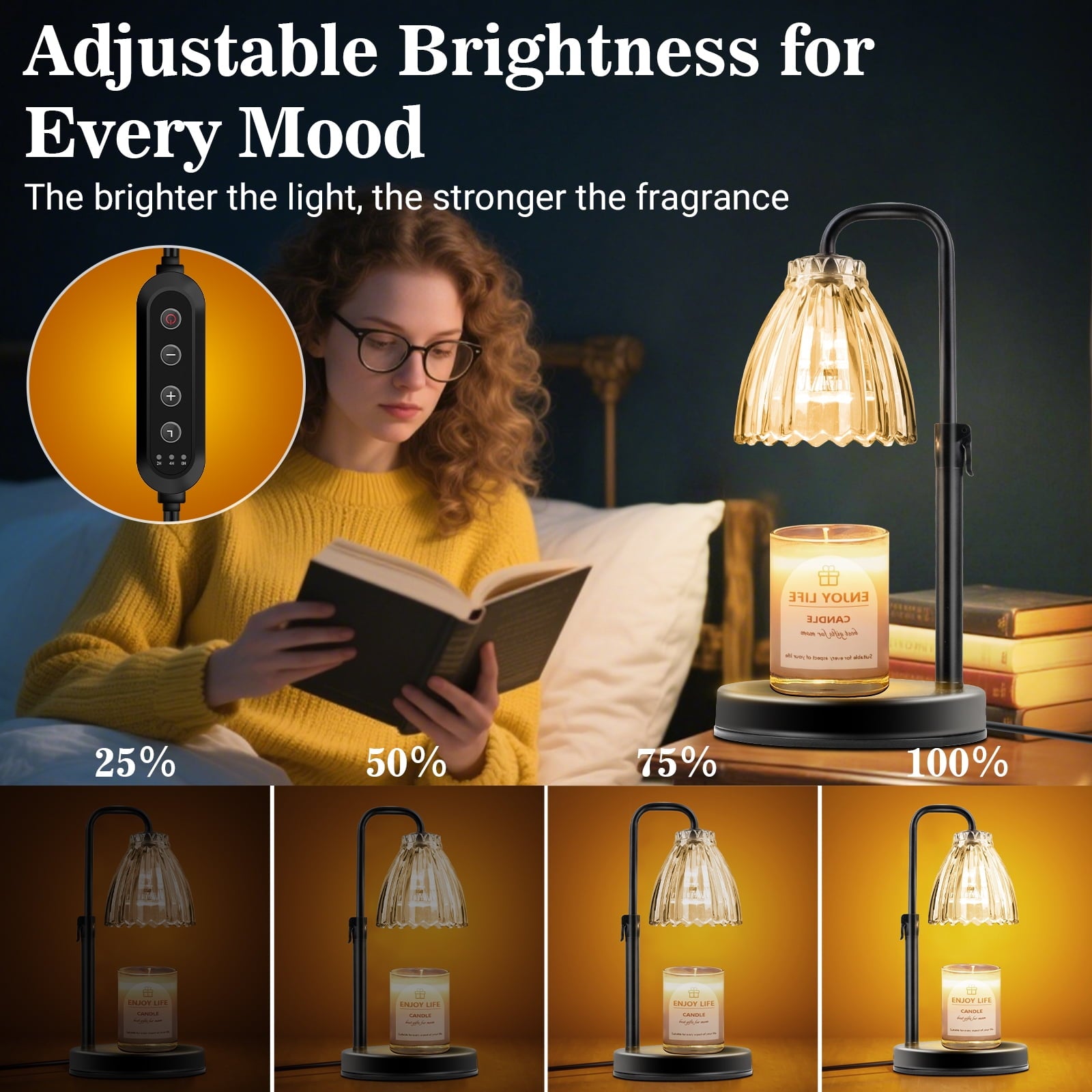 DAYBETTER Candle Warmer Lamp, Adjustable Height Timer Gifts Wax Warmer Lamp, Wax Melt Lights for New Home Decor(2*50W Bulbs)